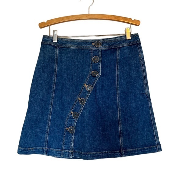 Anthropologie Pilcro Dark Denim Button Wrap Skirt - Picture 3 of 11